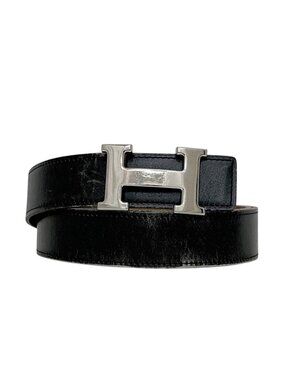 Hermes Belt Black Brown Constance Waist 93 30 Box Calf Togo Logo Buckle